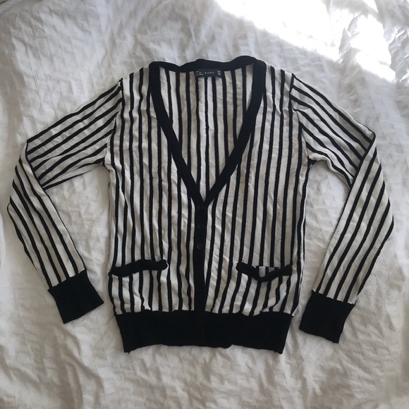 black and white vertical striped cardigan